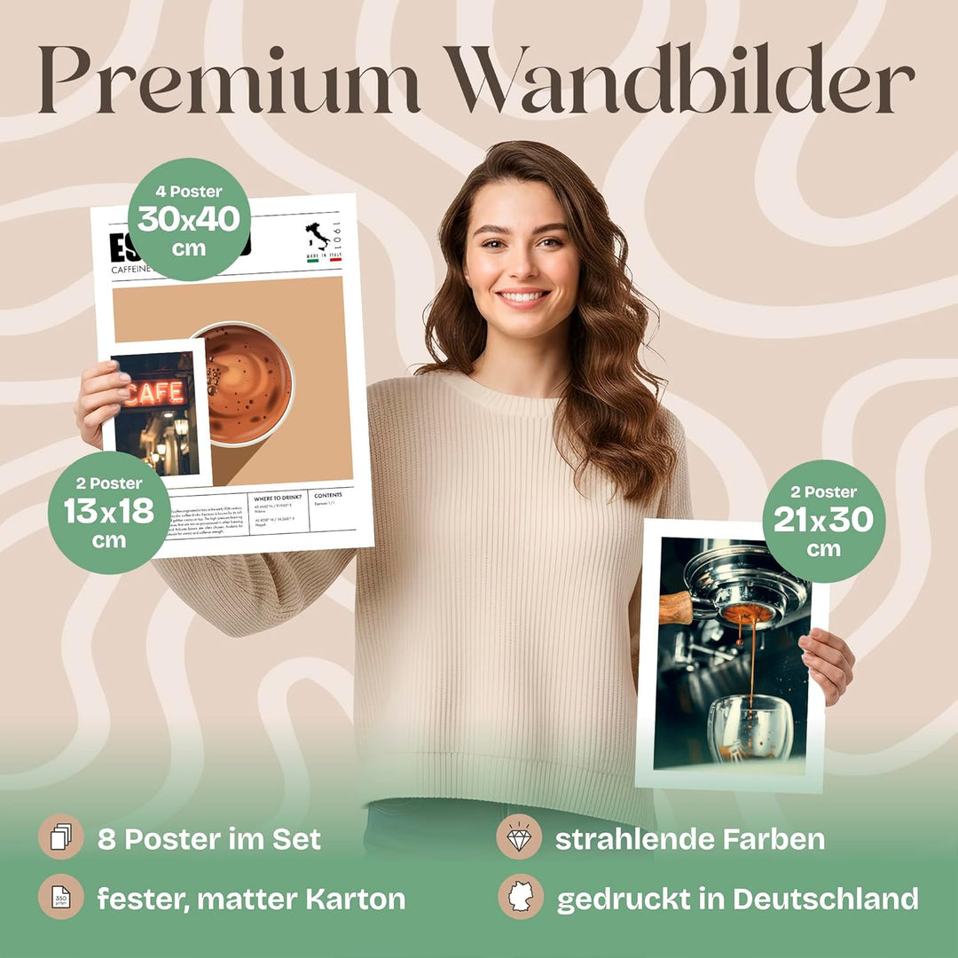 ARTFAVES® Poster Set - COFFEE LOVE | Wanddeko Wohnzimmer & Küche & Esszimmer | 8 moderne Wandbilder