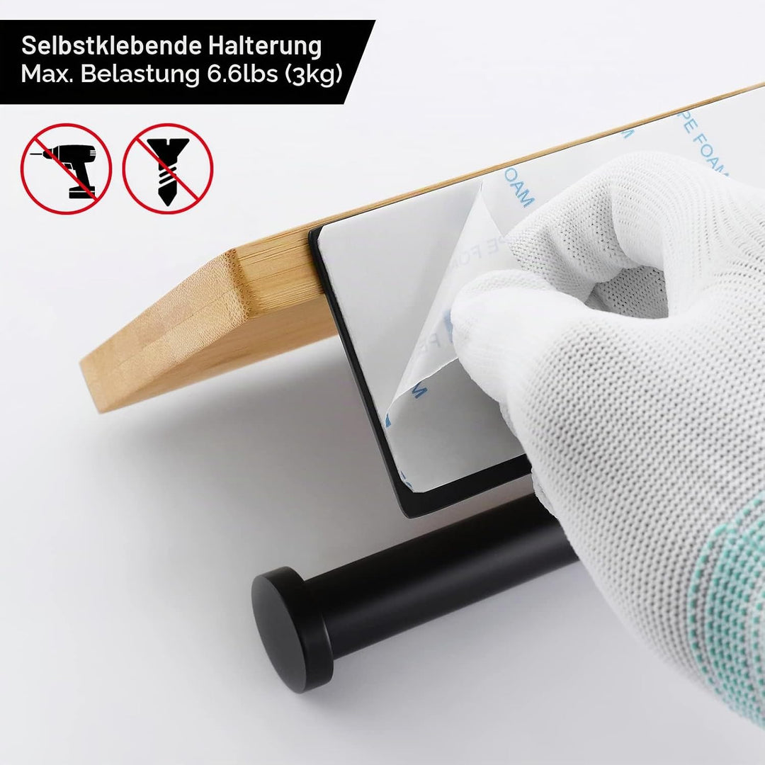 KES Toilettenpapierhalter ohne Bohren mit Bambus-Ablage Klopapierhalter Schwarz Klorollenhalter WC P