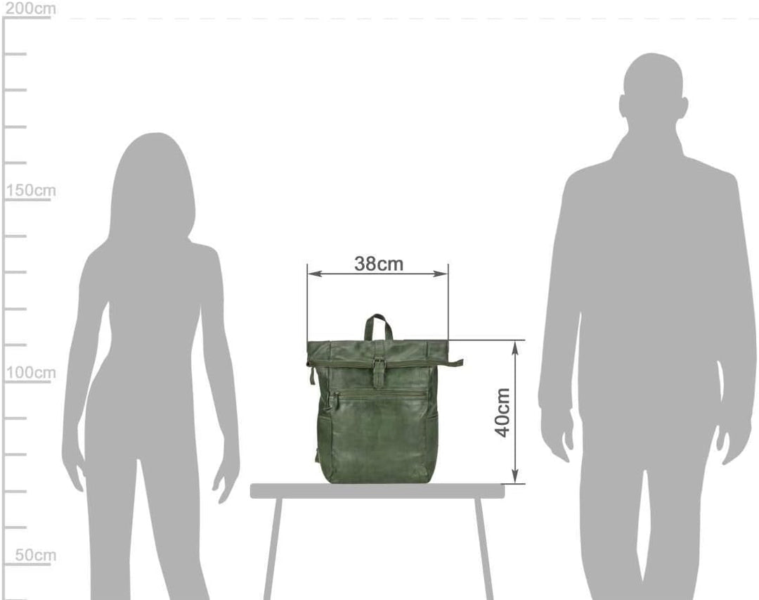 Bear-Design Rucksack Leder Damen Herren Rolltop Daypack Kurierrucksack Tagesrucksack Trekkingrucksac