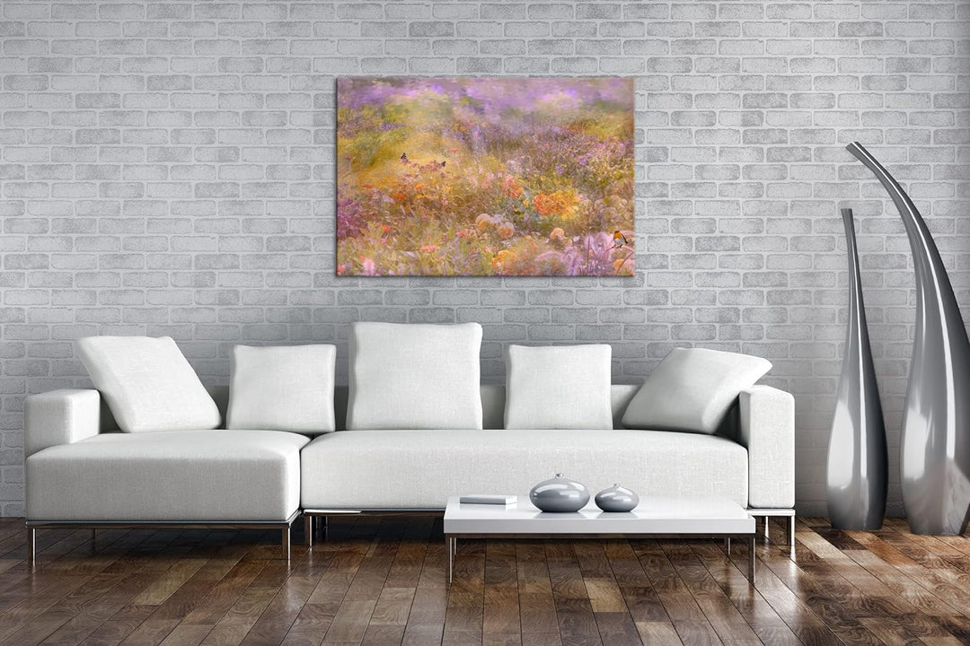 deyoli Schmetterlinge auf Einer Blumenwiese Format:90x60 cm als Leinwandbild, Motiv fertig gerahmt a