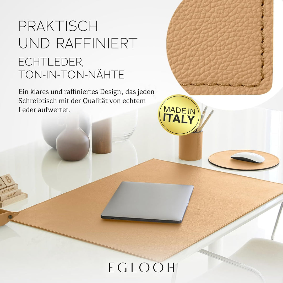 Eglooh - Palladio - Schreibtischunterlage echtem Leder Hell Braun cm 50x35 - Handwerkliche Nähte und