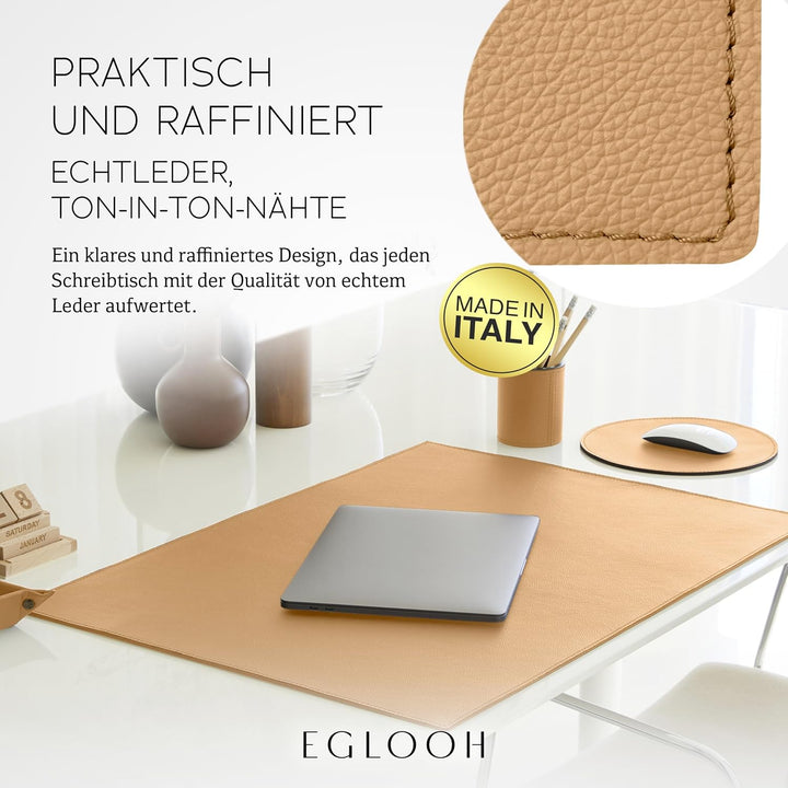 Eglooh - Palladio - Schreibtischunterlage echtem Leder Hell Braun cm 50x35 - Handwerkliche Nähte und