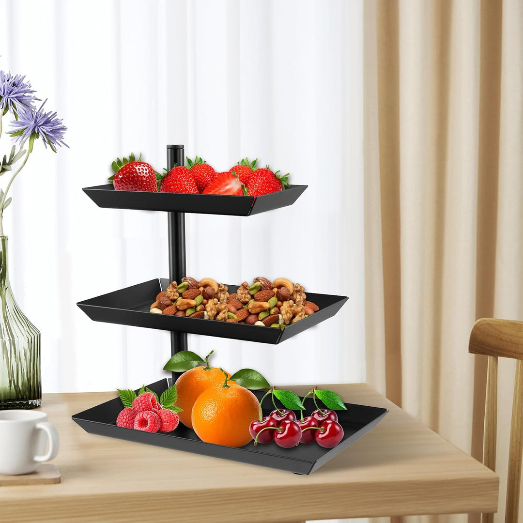 SINJEUN 2 Stück Obst Etagere 3 Stöckig, 360°Drehbare Obstschale Schwarz, Edelstahl Obstschale 3 Stöc