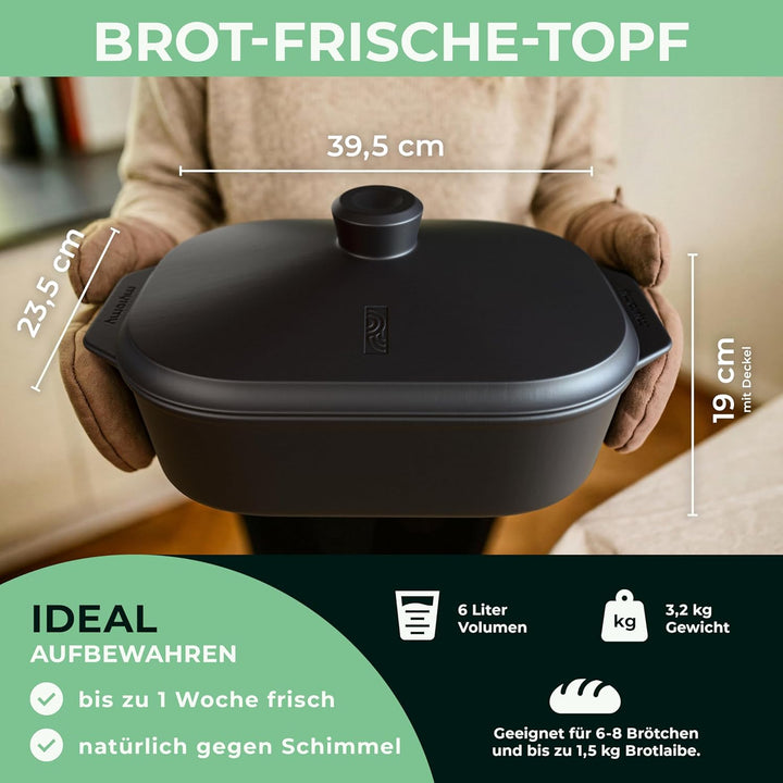 Brot-Frische-Topf – moderner Brottopf & Brotkasten aus Keramik Natur-Ton - atmungsaktiv & gegen Schi