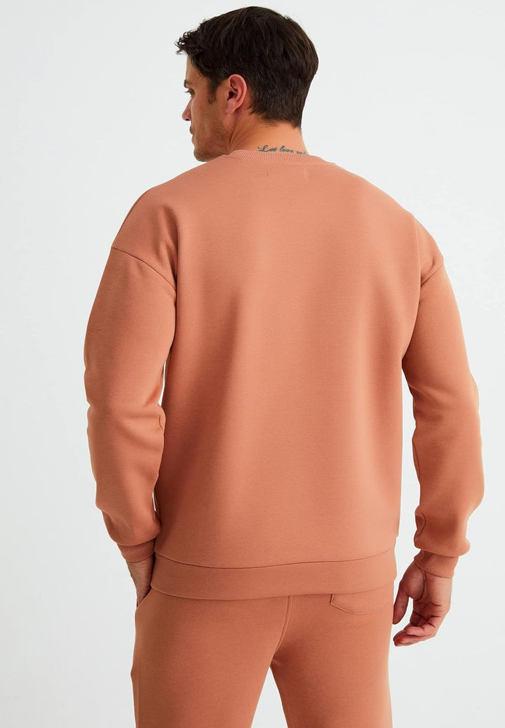 Leif Nelson oversize Pullover Baumwolle mit Rundhalskragen schwarzer Männer Pulli Sweatshirt Langarm