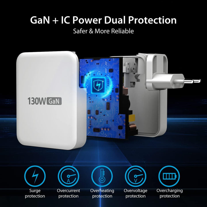 j5create 130W USB C Foldable GaN Fast Charger-100W PD 4-Port GaN USB C Charging Station, Wandladeger