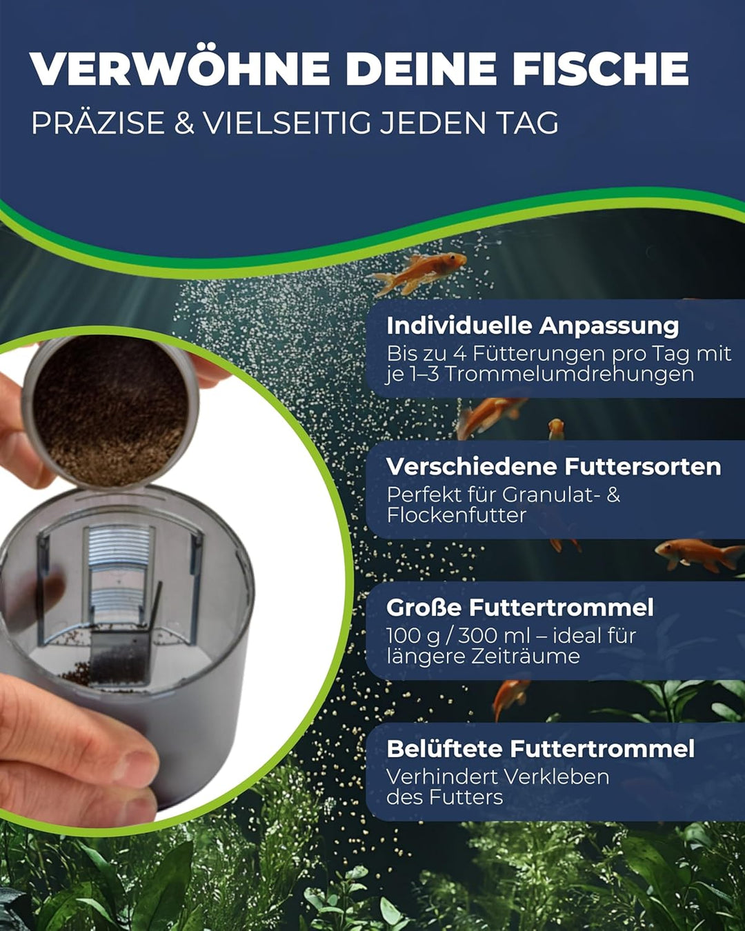 Hobby 10810 Easy Feeder, programmierbarer Futterautomat für Aquarien, blau-schwarz