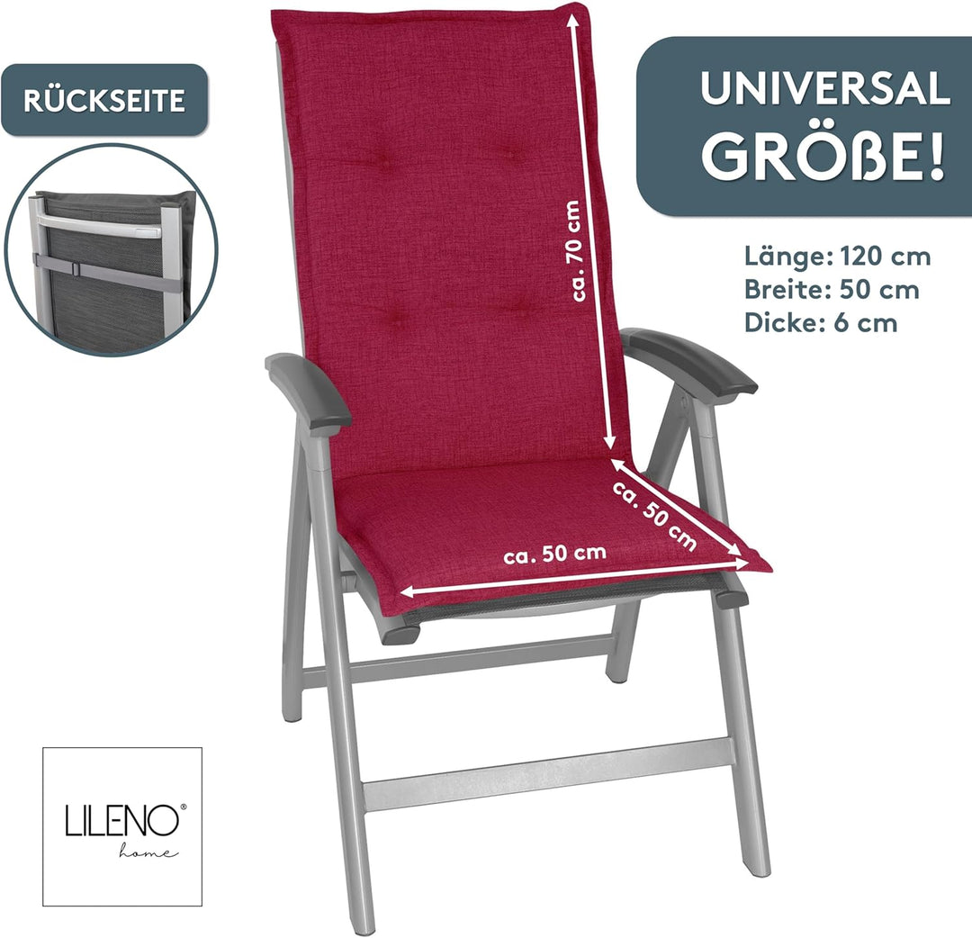 LILENO HOME Gartenstuhl Auflagen als [2er Set - Hochlehner] in Bordeaux - bequeme Liegen als Sitzauf