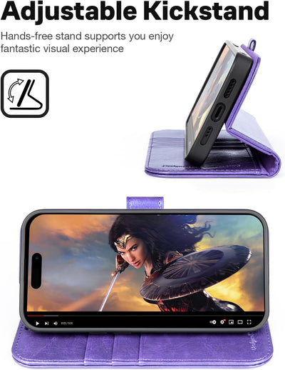 OCASE iPhone 15 Pro Hülle(2in1) Leder Stossfestes Case [Abnehmbare magnetische Hülle] [Kabelloses La