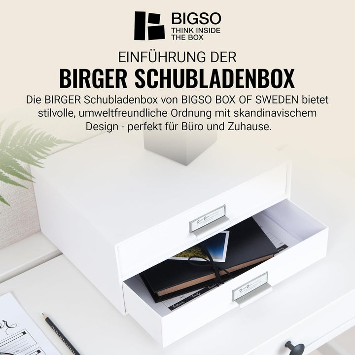 BIGSO BIRGER Schubladenbox – Aufbewahrungsbox mit 2 Schubladen – Schreibtisch Ablage für Dokumente &