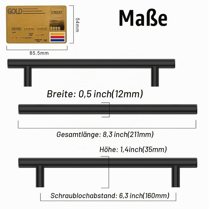 Amerdeco 10 Stück Möbelgriffe Edelstahl Schwarz 160mm Lochabstand Schrankgriffe für Küche, Schublade