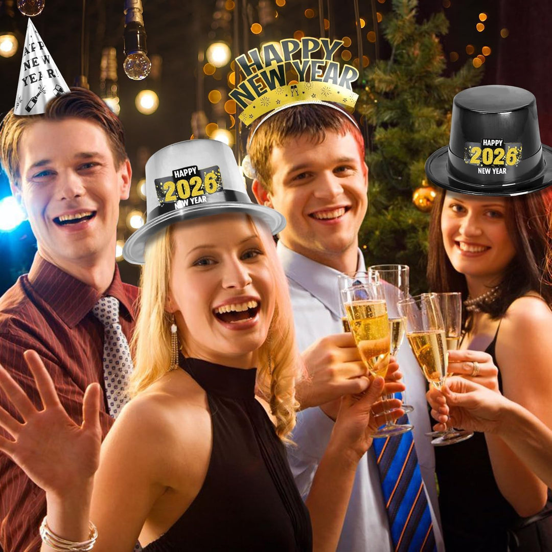 Bdecoll Stück Glitzer Silvester Deko 2025 Set,Happy New Year Haarreif Kopfschmuck Partyhüte Accessor