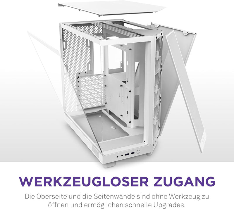 NZXT H6 Flow | CC-H61FW-01 | Kompaktes Mid-Tower Gehäuse mit zwei Kammern | Glaspaneele mit Panorama