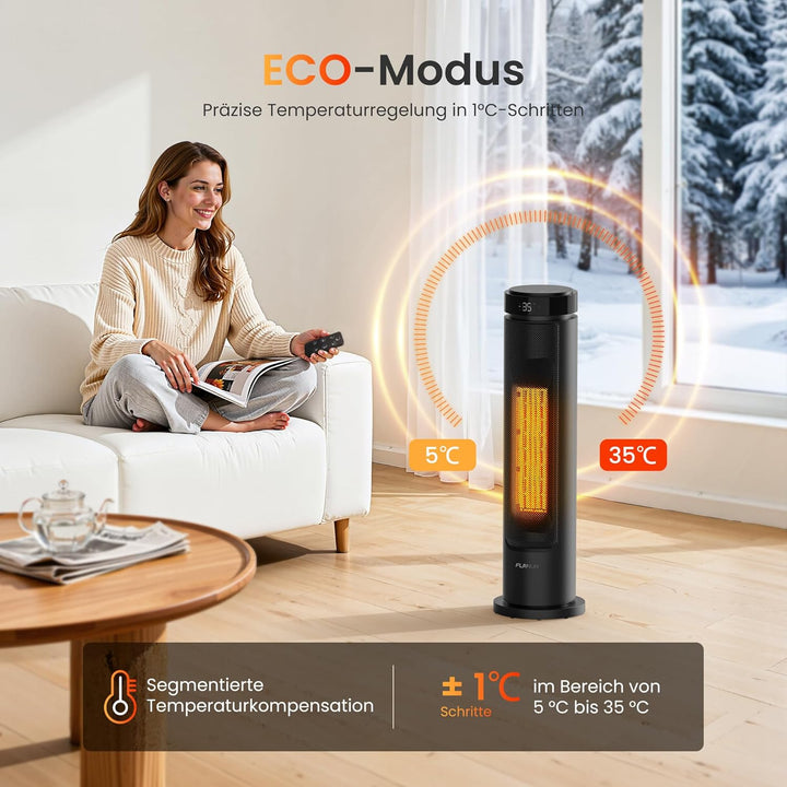 Heizlüfter Energiesparend, 2000W PTC Keramik Heizlüfter Leise, 60cm Elektroheizung mit Thermostat &