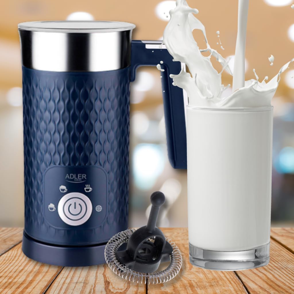 ADLER - Elektrischer Milchaufschäumer und Milchheizer - 2in1-4 Funktionen: Cappuccino, Latte, Erwärm