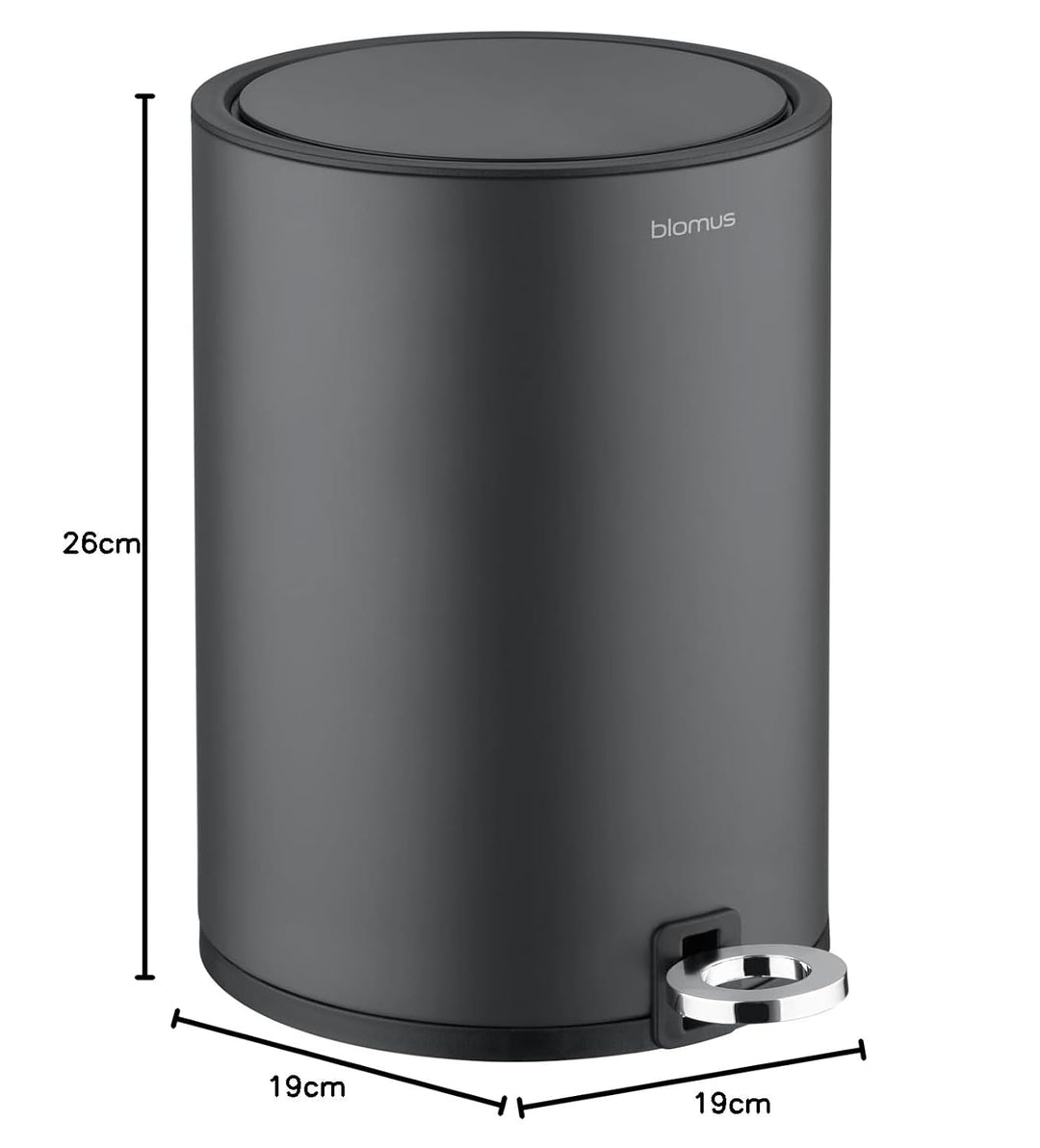 Blomus Kosmetikeimer -SINO- Mülleimer 3 Liter | Anthrazit | 20L x 20B x 26H cm | Treteimer mit Absen