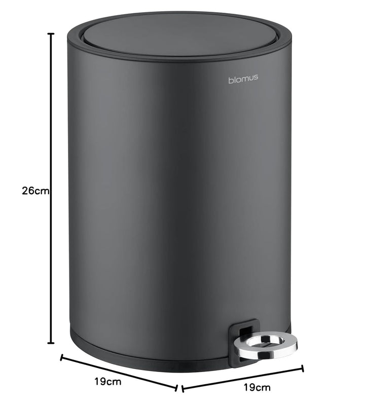 Blomus Kosmetikeimer -SINO- Mülleimer 3 Liter | Anthrazit | 20L x 20B x 26H cm | Treteimer mit Absen