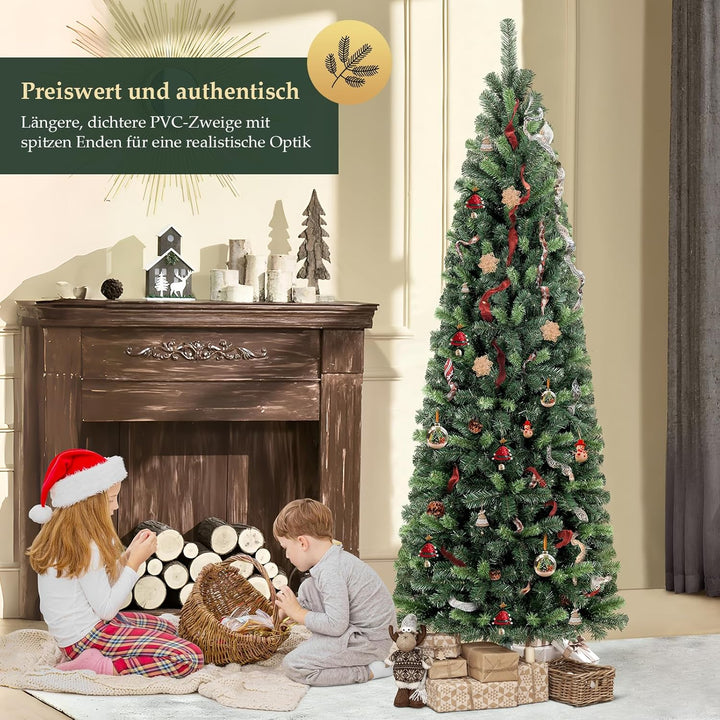 SALCAR Künstlicher Weihnachtsbaum Slim 180 cm, Tannenbaum Künstlich mit Handschuhen und Metallstände