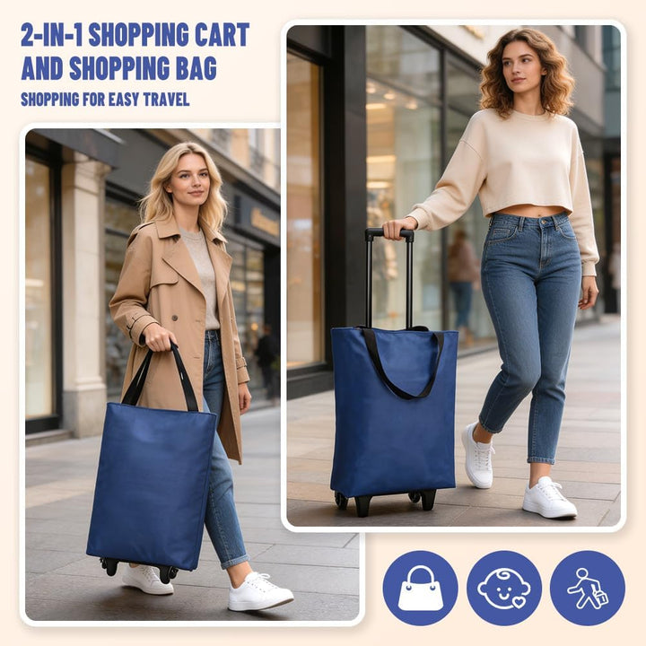 Einkaufstrolley Klappbar 30L, 2-in-1 Einkaufswagen Modern mit Tasche, Leichter Shopping Trolley bis