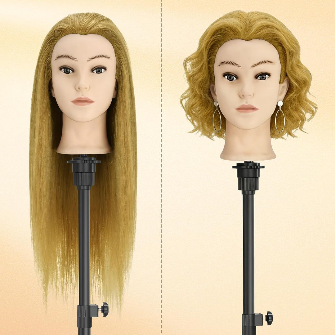 TwoWin Friseurkopf Echthaar mit Ohrlöchern, 60 cm (24 Zoll) 80% Haaren Mannequin Frisierkopf, Traini