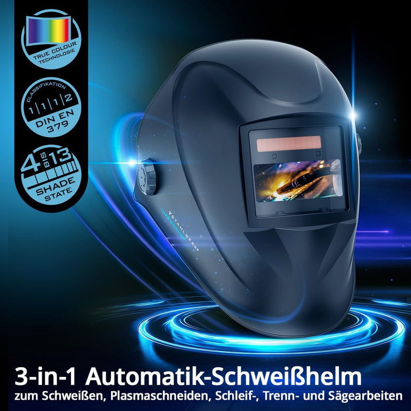 STAHLWERK Automatik-Schweisshelm WORKER 3-in-1 mit True-Colour-Echtfarbwiedergabe, automatischer Abd