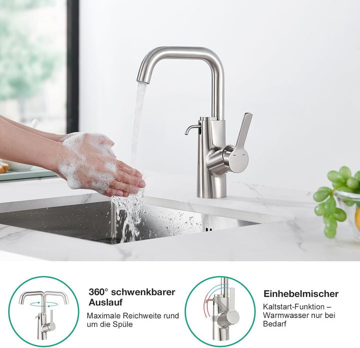 Faustina Waschtischarmatur Bad für Waschbecken mit Seifenspender, Einhebelmischer Waschtisch Armatur