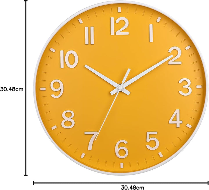 HZDHCLH 30cm Lautlos Wanduhr Schleichende Sekunde mit Arabisch Ziffer ohne Ticken für Dekoration Woh