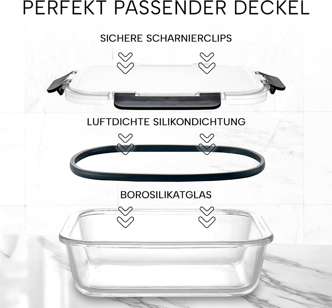 Zulay 12er-Set Glas-Frischhaltedosen für Meal Prep, Tupperdosen Set aus Glas mit luftdichten Deckeln
