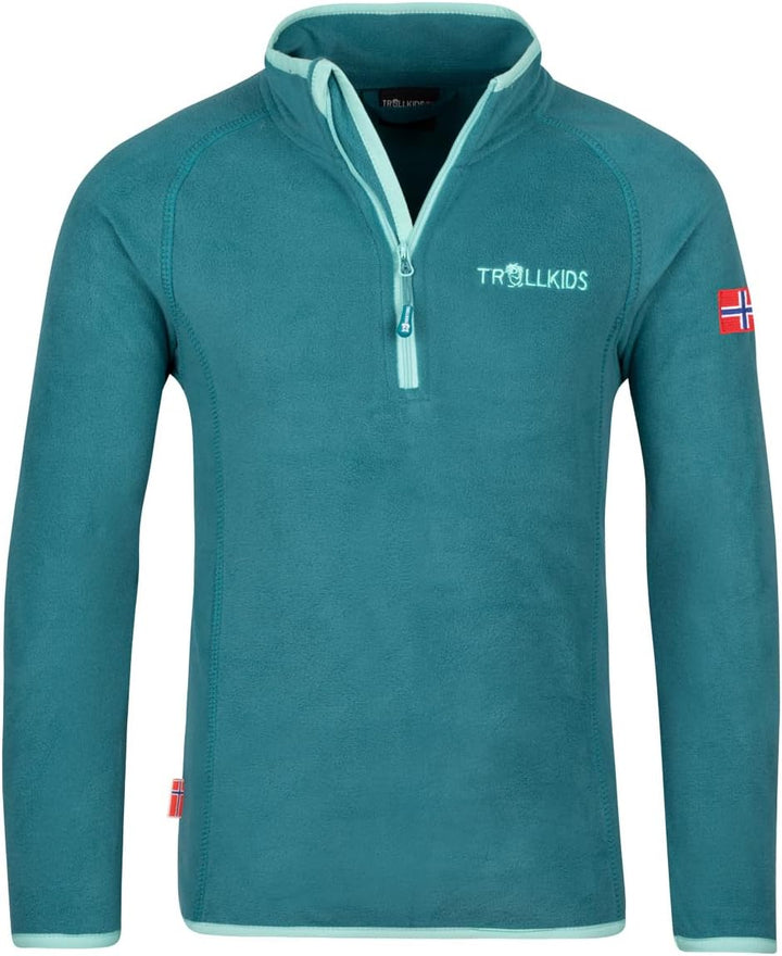 Trollkids Kinder Fleece-Pullover Nordland mit Reissverschluss 104 Blaugrün/Wasserblau, 104 Blaugrün/