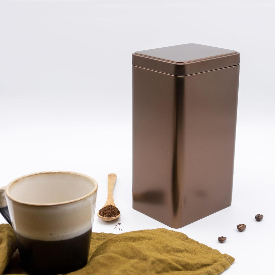 3 x eckige Kaffeedose/Teesdose, STAPELBAR, metallic kaffeebraun, aromadicht aus Metall für je 500g K