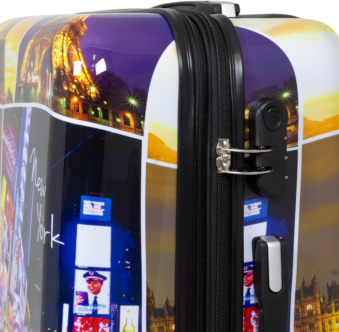 Hartschalen Koffer Trolley mit hochwertigem Motiv Print Five Cities Handgepäck, Grösse M