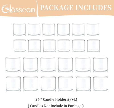 Glasseam 24er Teelichthalter Set Klar Kerzengläser, Kerzenglas Zylinder Bulk, Mini Kerzenhalter Glas