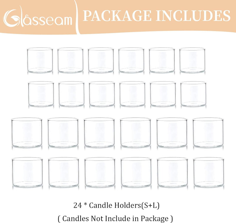 Glasseam 24er Teelichthalter Set Klar Kerzengläser, Kerzenglas Zylinder Bulk, Mini Kerzenhalter Glas