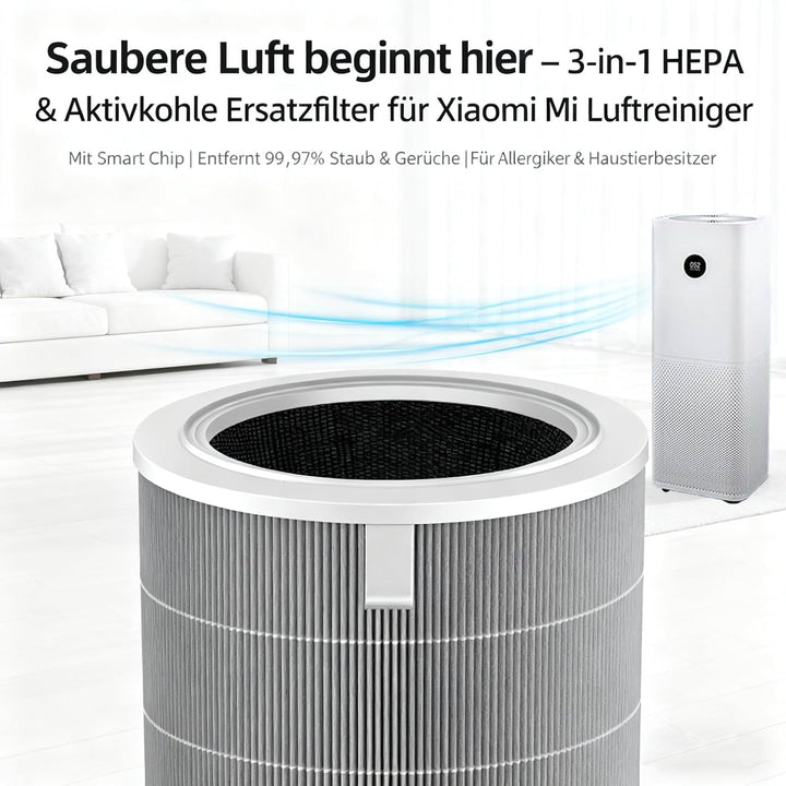 2H Ersatzfilter Kompatibel mit Xiaomi Mi 2 / 2H / 2S / 3 / 3H / Pro Luftreiniger, 3-in-1 Ersatz H13