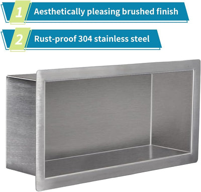 Skelang Badezimmer-Regal, Dusche, Einbau-Dusche, Edelstahl, 15 × 30 cm, Masse des Wandlochs: 13 × 28