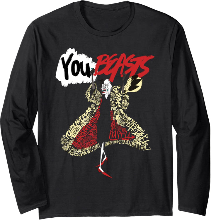 Disney Villains Cruella De Vil You Beasts Word Fill Langarmshirt