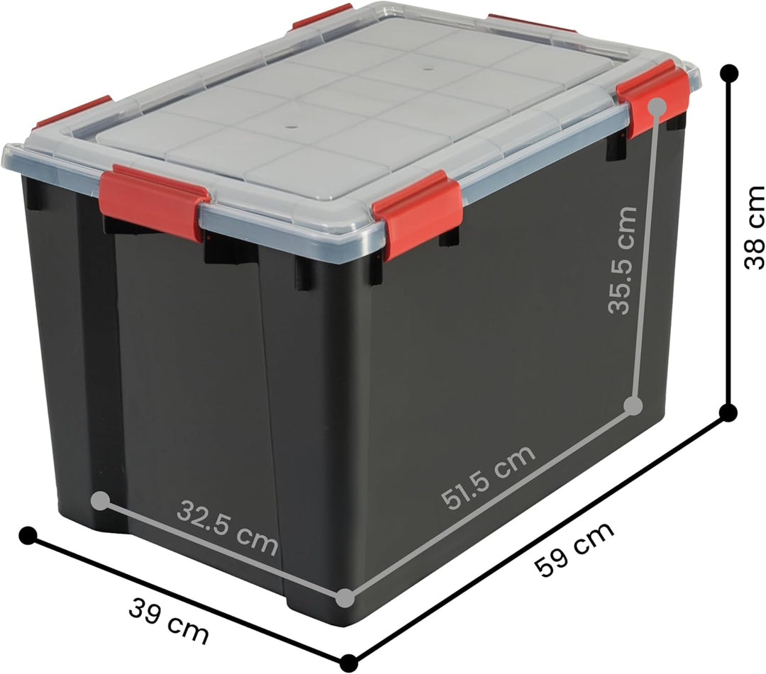 Iris Ohyama Luftdichte Kunststoff-Aufbewahrungsboxen mit Deckel, 70L, 2er-Set, Schwarz, Hermetischer
