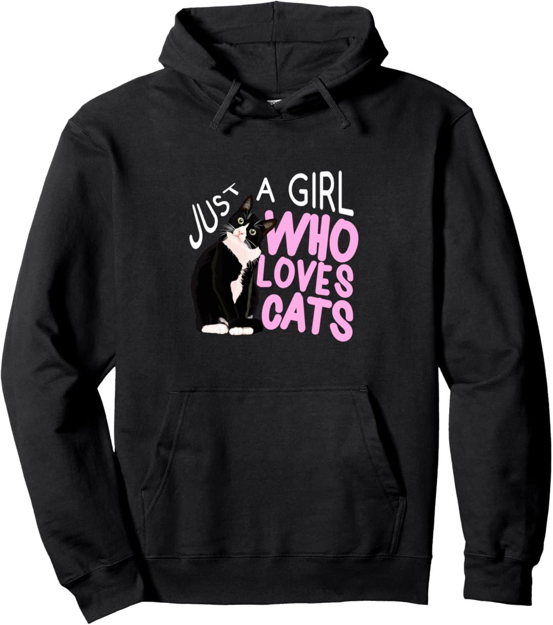 Just A Girl Loves Cats Süss Katze Geschenk Mädchen Kinder Pullover Hoodie