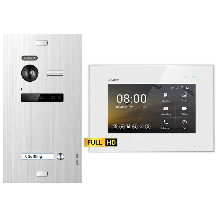 Balter EVO HD Silber/Weiss Video Türsprechanlage Set für 1 Familienhaus (1x Türstation mit Full HD-K