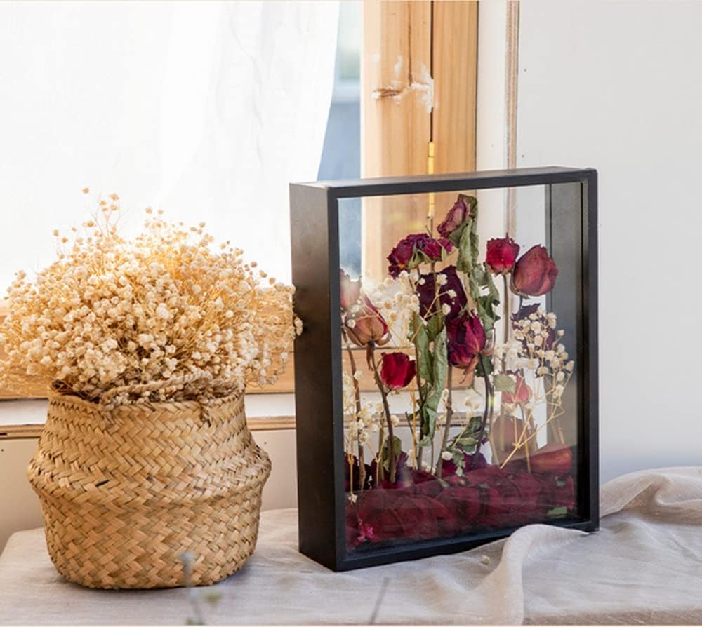 NatureMan Fotorahmen aus Holz, getrocknete Blumen, dekorativer schwebender Bilderrahmen, doppelseiti