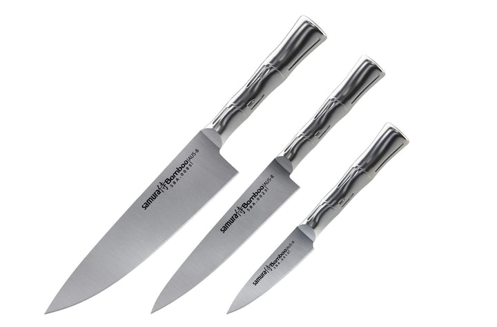 SAMURA Profi Messer Geschenk Set Ultra-scharf, aus japanisch AUS 8 Edelstahl, 18 cm Klinge, Stahl Ha
