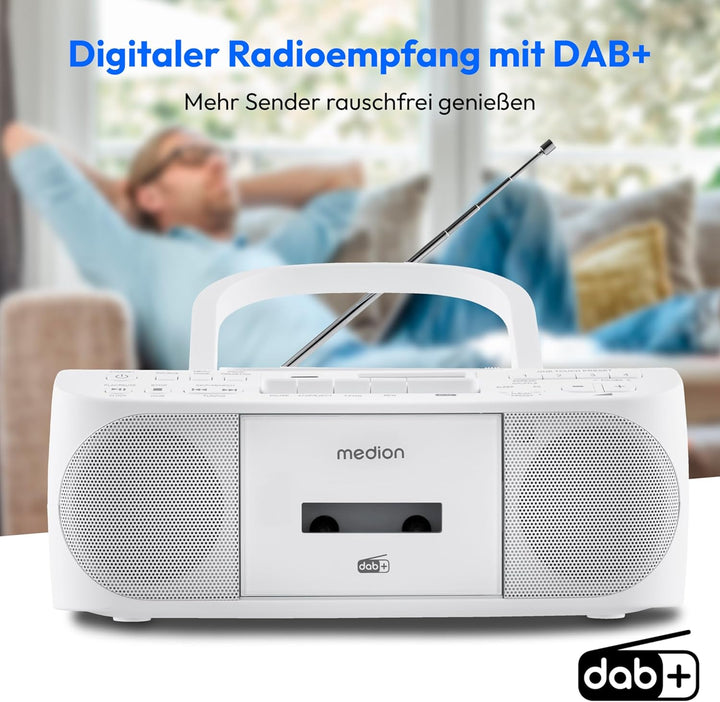 MEDION DRX-1 Plus Boombox (tragbares DAB+ UKW Radio, Bluetooth, CD-Player, MP3, Kassette, Kopfhörera