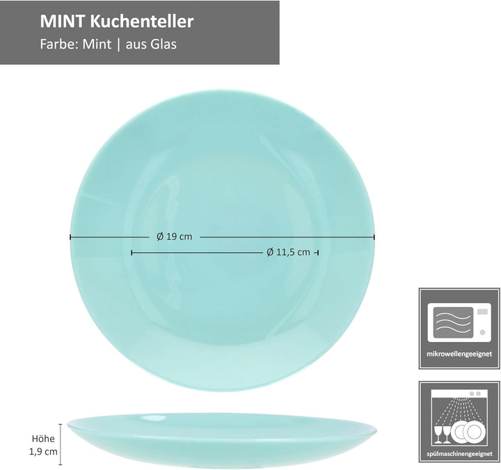 MamboCat 6er Set Mint Kuchenteller aus Glas I Ø 19 cm I kleine Teller für Kuchen, Dessert, Vorspeise