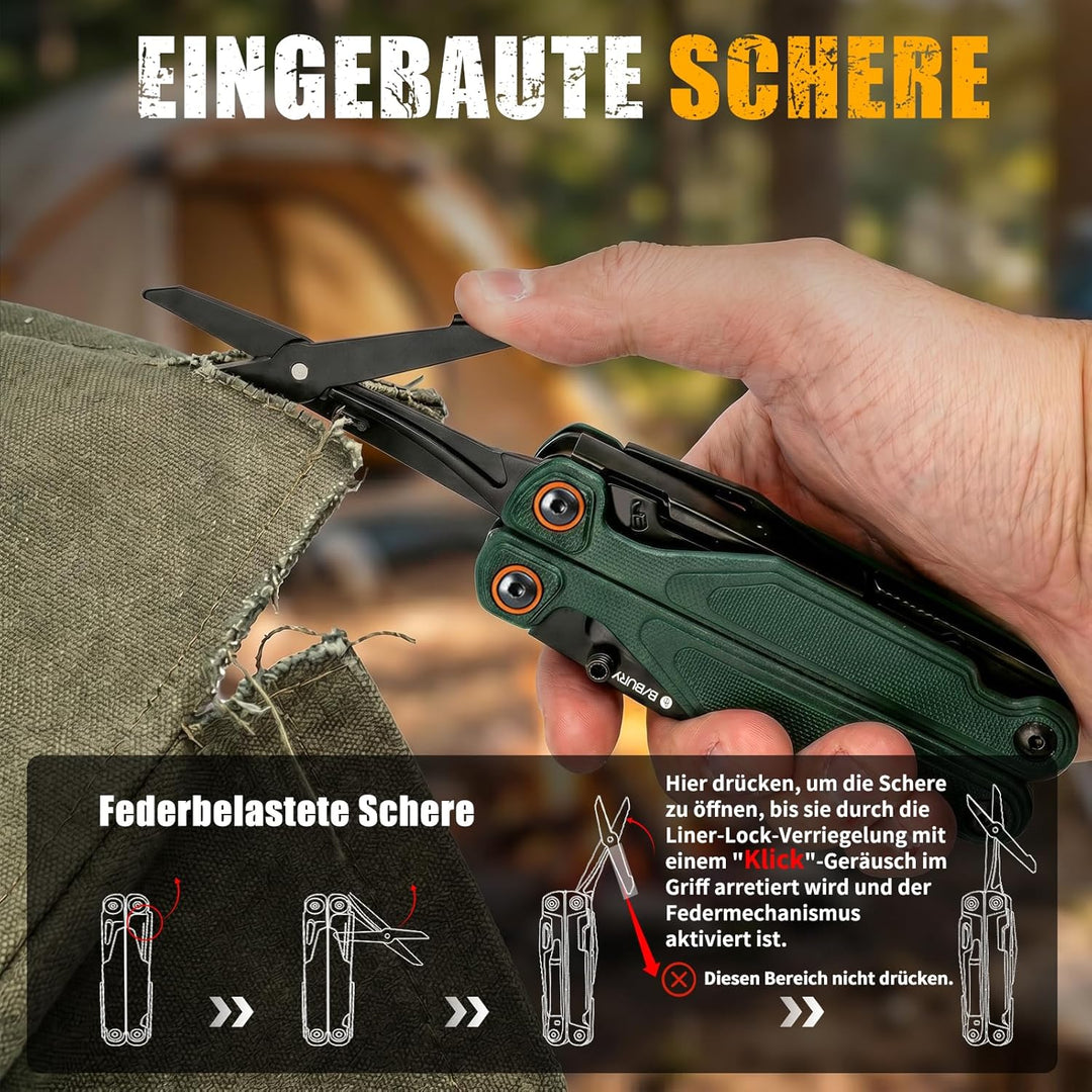 BIBURY 25-in-1 Multitool Multifunktionszange, YG12 Hartmetall-Schneide, G10-Griff, 3Cr13 Edelstahl,