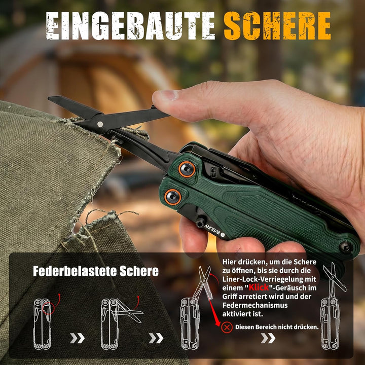 BIBURY 25-in-1 Multitool Multifunktionszange, YG12 Hartmetall-Schneide, G10-Griff, 3Cr13 Edelstahl,