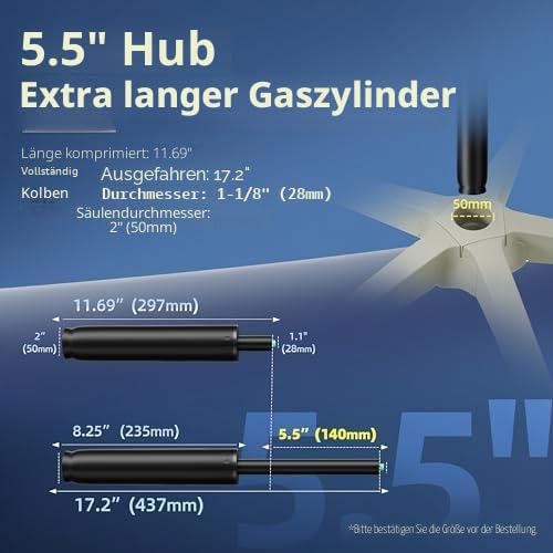 Mastery Mart Gasdruckfeder Bürostuhl Ersatzteile, 315mm - 455mm Gasfeder für Bürostuhl, 152mm Reisel