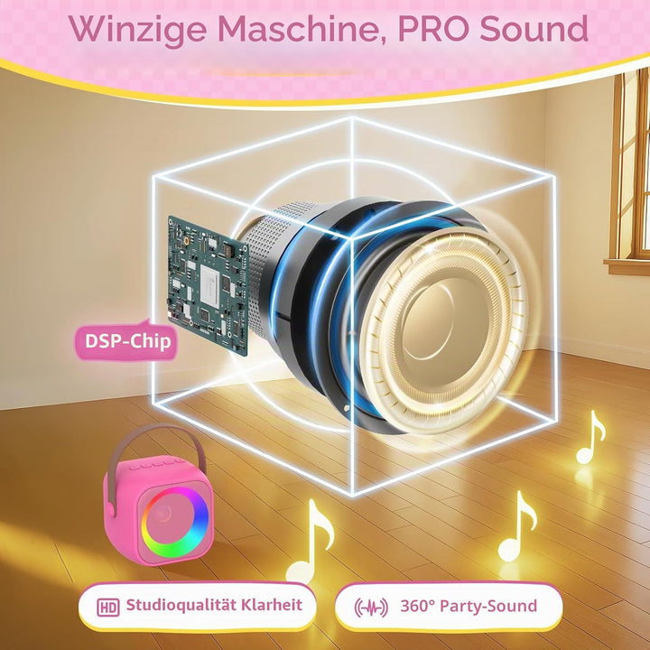 Karaoke Maschine mit 2 Karaoke Mikrofon, Tragbaren Bluetooth Lautsprecher für Erwachsene/Kinder, Ges