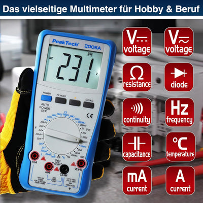 PeakTech 2005 A – Digital Multimeter mit 2.000 Counts, Digitales Messgerät für Spannungs - & Stromme