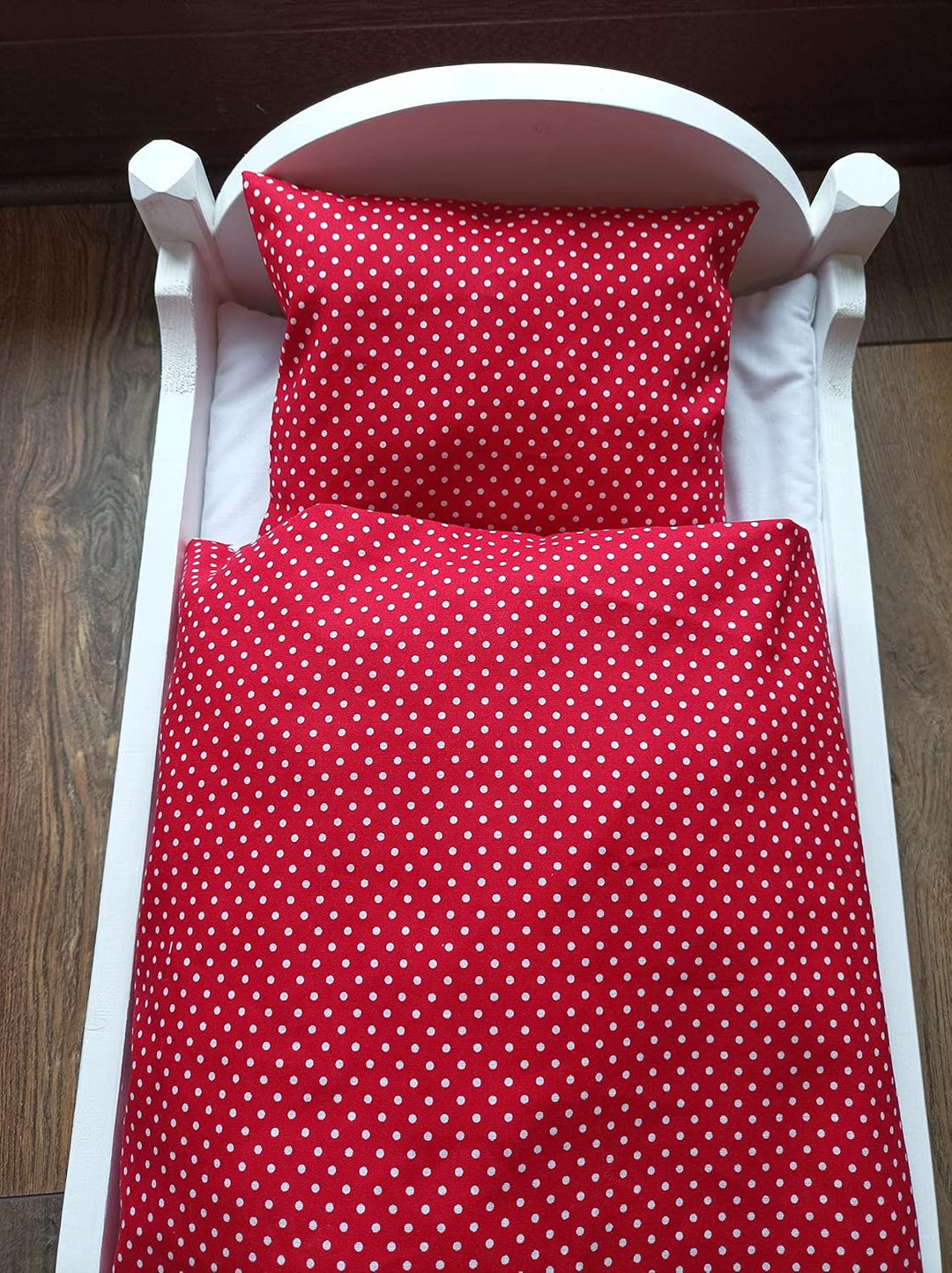 Puppenbettwäsche gross, rot, weisse Sterne Punkte Decke 34x 40 25bx 33h, 25bx 33h