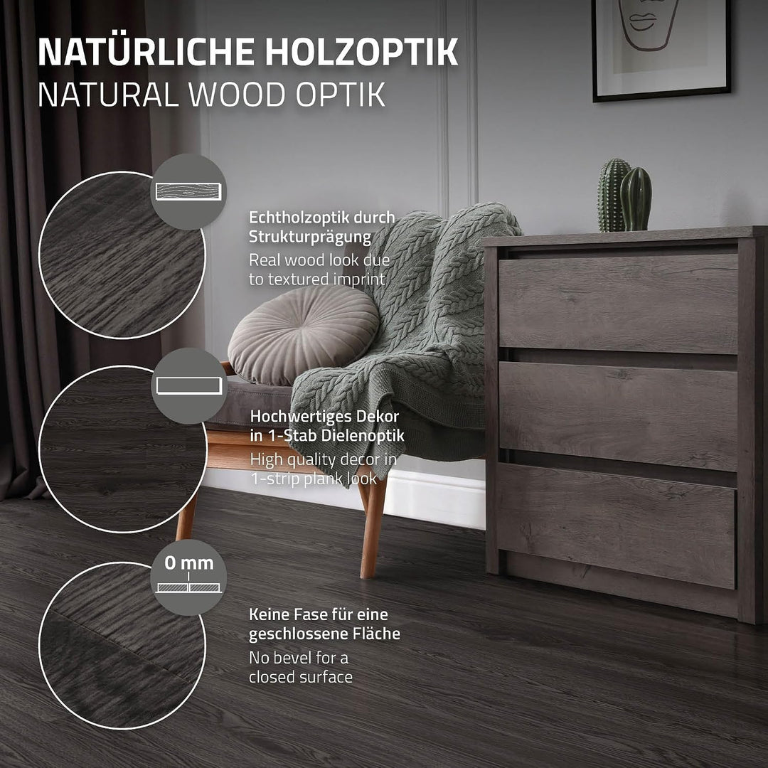ML-Design Deluxe PVC Bodenbelag, Selbstklebende Vinyl-Dielen, Vinylboden, 91,5 cm x 15,3 cm x 2 mm,